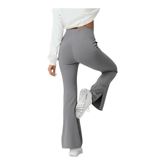 HALARA Crossover Pocket Split Hem Full Length Flare Leggings XL Petite Gray NWT - Picture 2 of 10